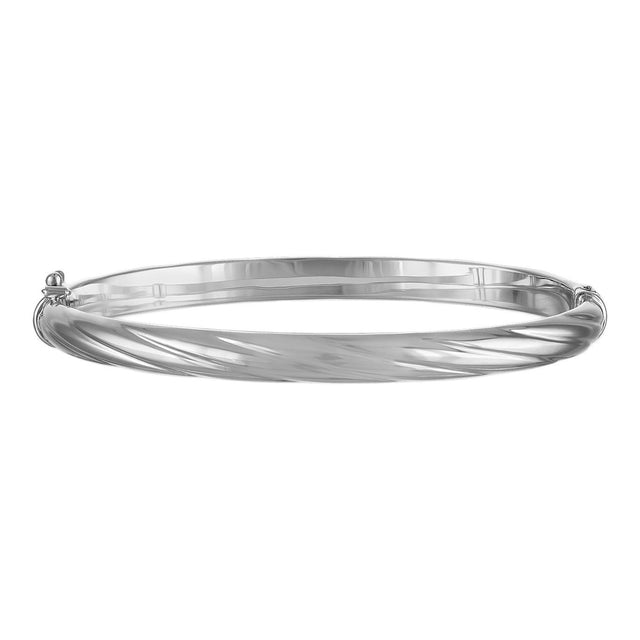 Twisted Hinge Bangle Bracelet in White Gold T0