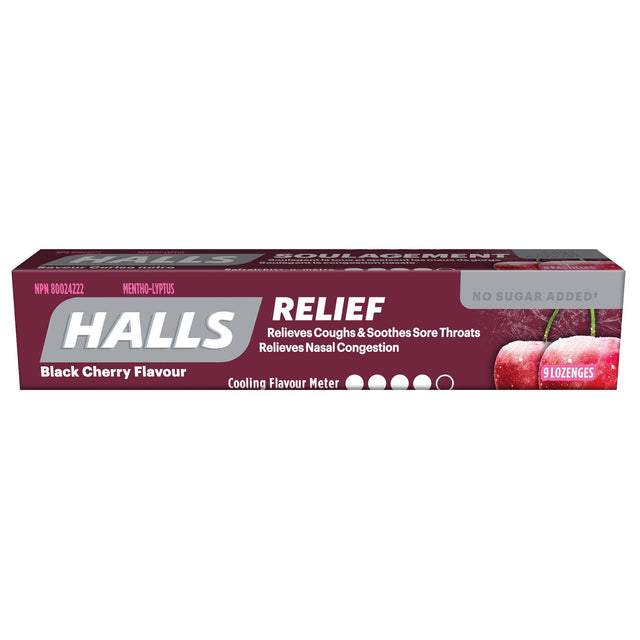 Halls Black Cherry Flavour With No Sugar Added Cough Drops, 20 × 9 lozenges O0