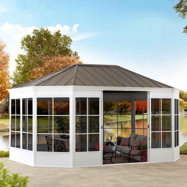 Sunjoy 12 ft. x 16 ft. Cape Blue Hardtop Screenhouse Q1