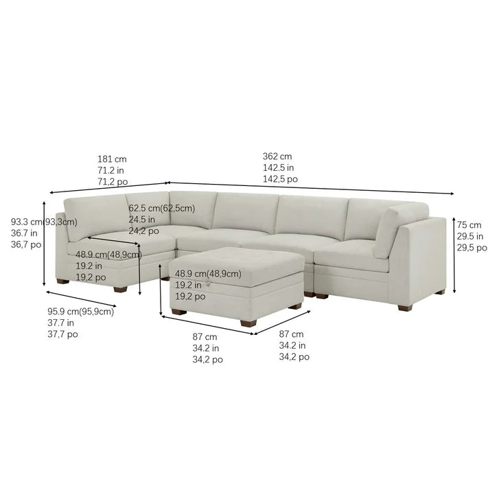 Thomasville Tisdale Tufted 6-piece Fabric Sectional with Storage Ottoman