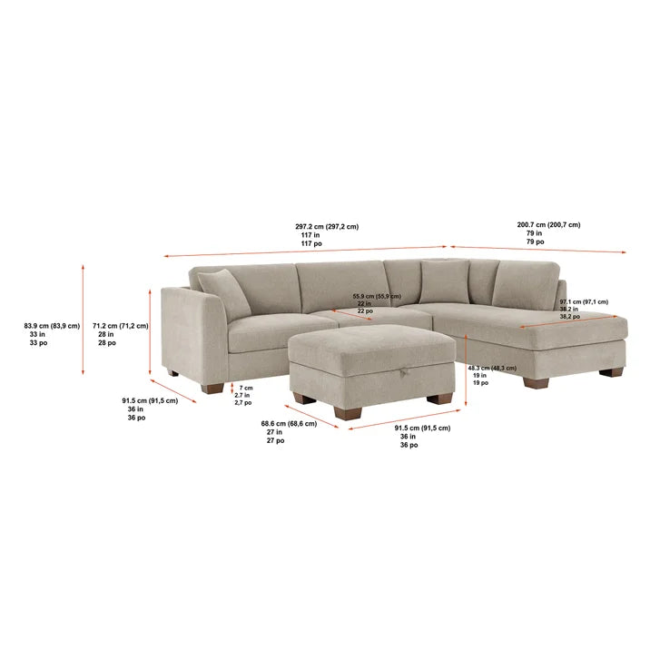 Thomasville Walsen 3-piece Fabric Sectional with Storage Ottoman