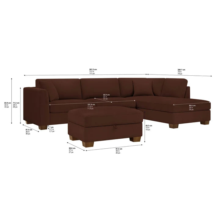 Thomasville Walsen 3-piece Fabric Sectional with Storage Ottoman