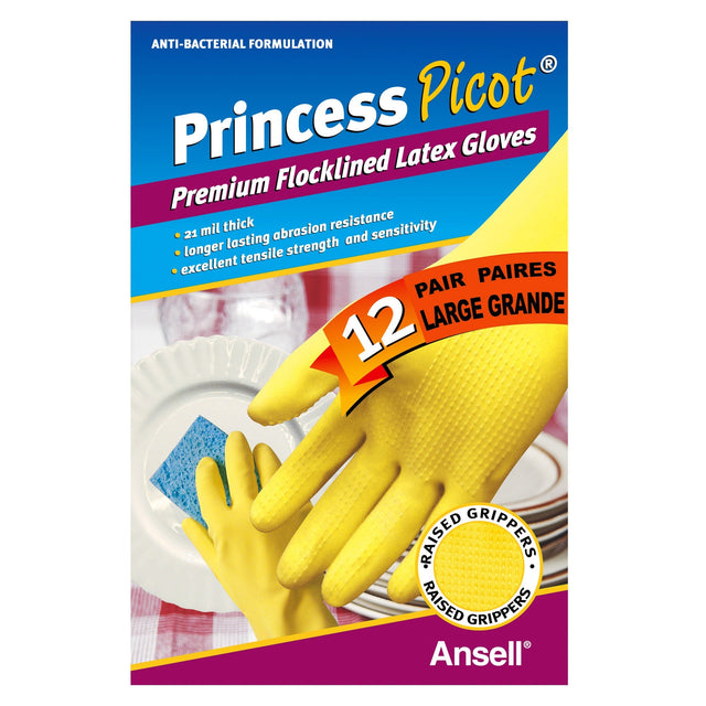 Princess Picot Large Latex Multi-purpose Gloves, 12-pack A8