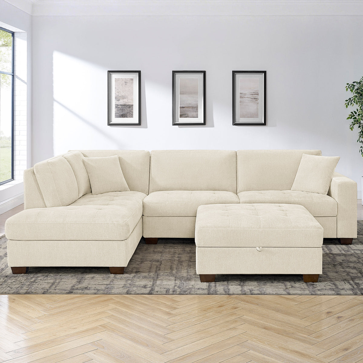Thomasville Miles 3-piece Left-hand Facing Fabric Sectional with Storage Ottoman