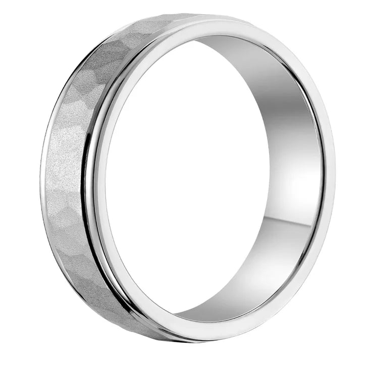 Hammered Look White Gold Men’s Wedding Band