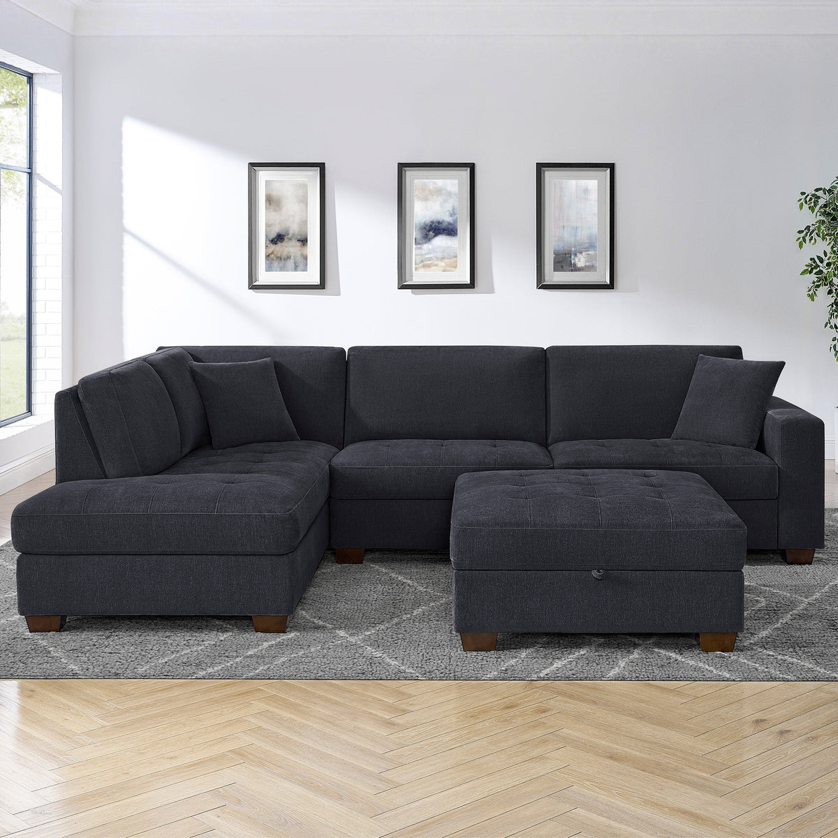 Thomasville Miles 3-piece Left-hand Facing Fabric Sectional with Storage Ottoman