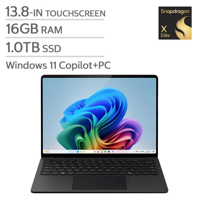 Microsoft Surface 13.8-in. Copilot+ PC Touchscreen Laptop with 1-year Microsoft 365 Personal, Qualcomm Snapdragon X Elite X1E-80-100 - 16GB RAM, 1TB SSD, Qualcomm Adreno C8