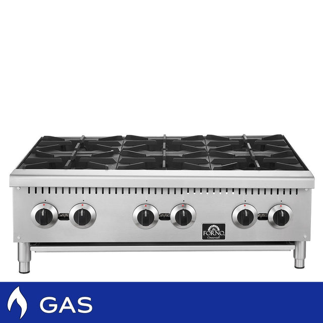 Forno Commercial 36 in Stainless Steel Gas 6 Burner Hotplate with Removable Burner Grates N2