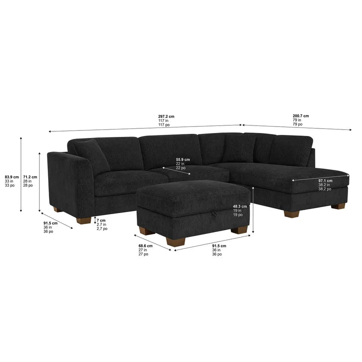 Thomasville Walsen 3-piece Fabric Sectional with Storage Ottoman