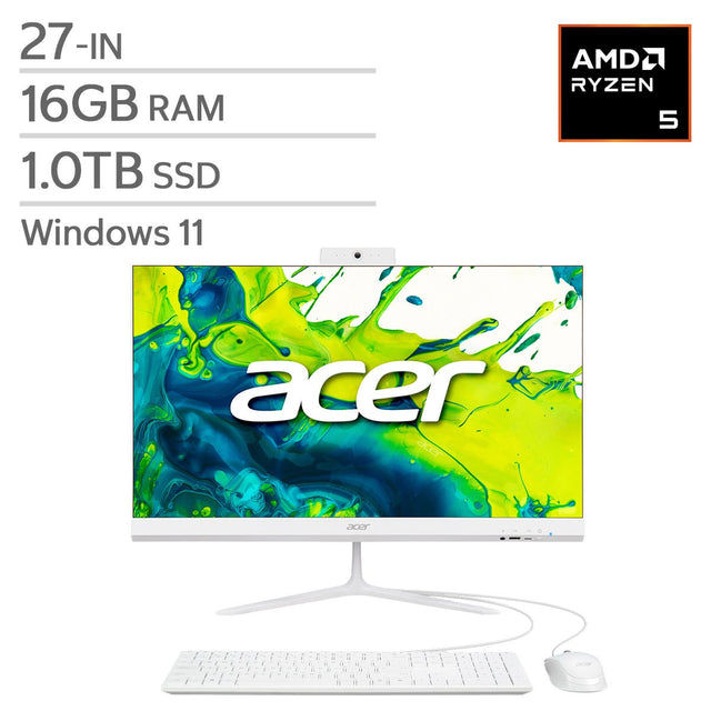 Acer Aspire 27-in All-in-One Desktop, AMD Ryzen 5 40 – 16GB RAM, 1TB SSD J0