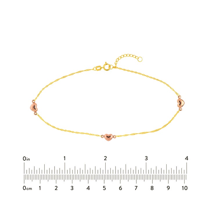 Adjustable Heart Anklet in Two-Tone Gold