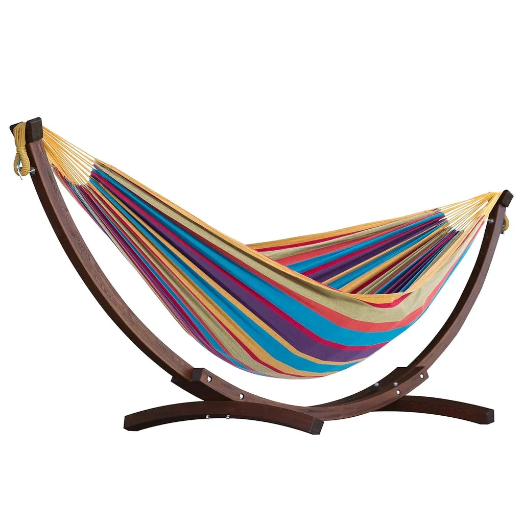 Vivere Double Cotton Hammock with Solid Pine Arc Stand