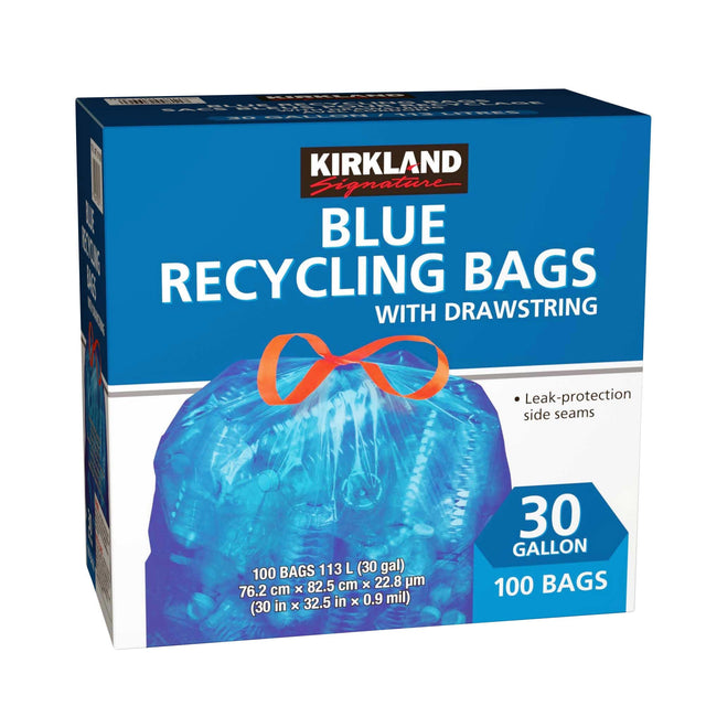 Kirkland Signature Blue Recycling Bags with drawstrings Pack of 100 G8