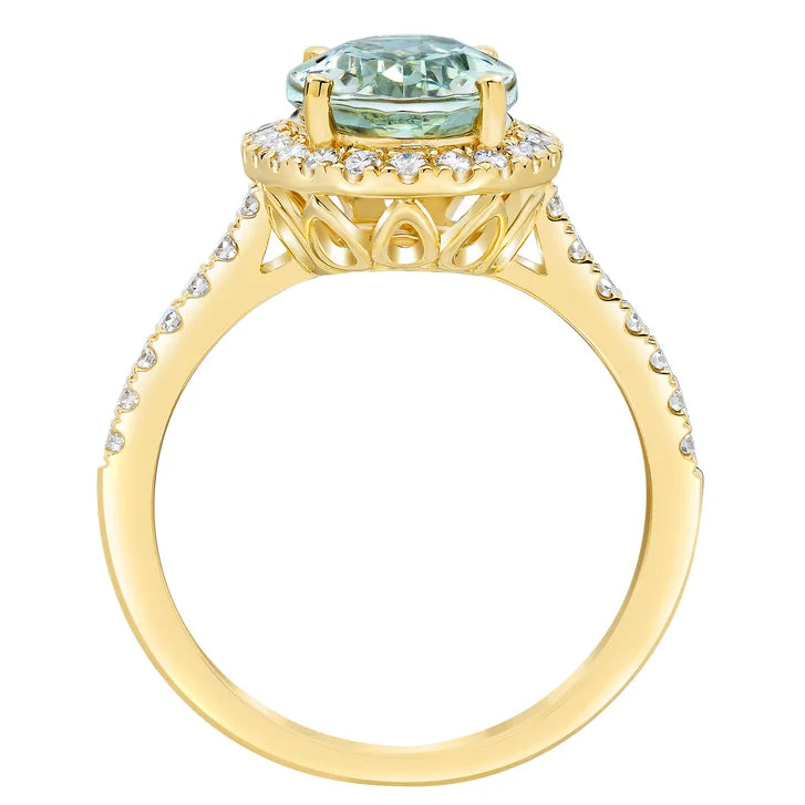 Oval Cut Green Quartz and Diamond Ring (0.40 ctw)
