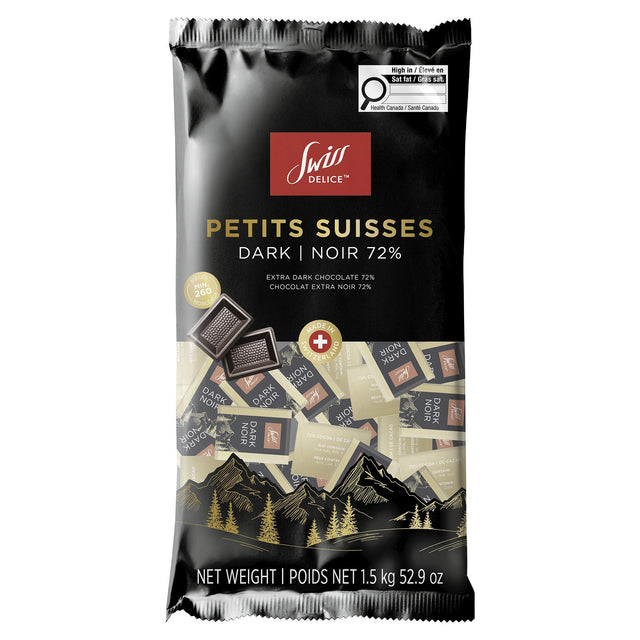 Swiss Delice Petits Suisses Dark 72% Chocolate, 1.5 kg Q6