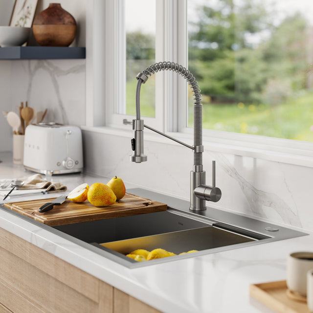 KRAUS 33 in. Workstation Dual Mount Sink with Faucet and Accessories M1