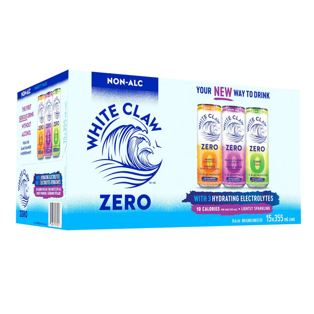 White Claw Zero Non-Alcoholic Hard Seltzer, 355 mL, 15-pack T4