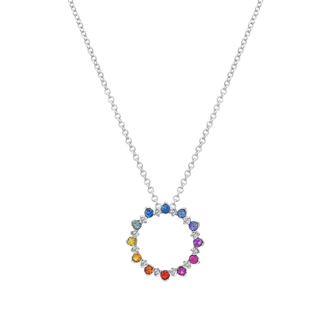 Round Cut Multi-coloured Sapphire and Diamond Circle Pendant (0.18 ctw) K3