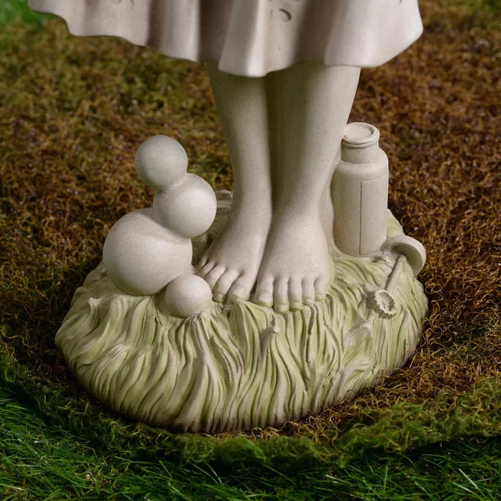 Girl Holding Bubble Lighted Garden Statue Solar Powered LEDs
