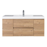 SERA CAPRI Textured Oak Finish Wall-Hung Vanity with Glossy White Polymarble Countertop