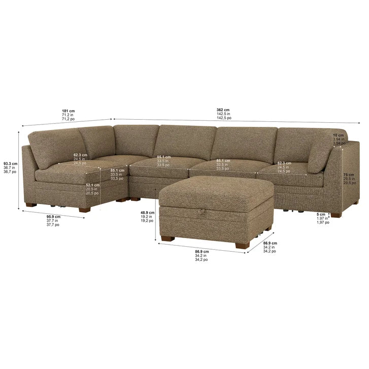 Thomasville Tisdale 6-piece Fabric Sectional with Storage Ottoman