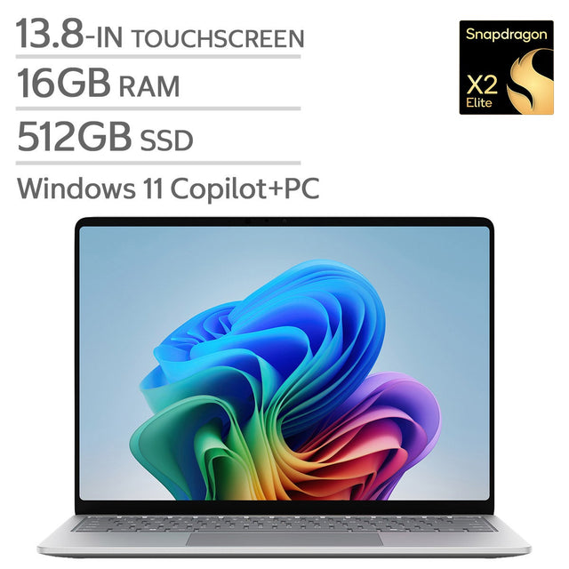 Microsoft Surface 13.8-in. Copilot+ PC Touchscreen Laptop, Qualcomm Snapdragon X2 Elite - 16GB RAM, 512 GB SSD - Platinum F3