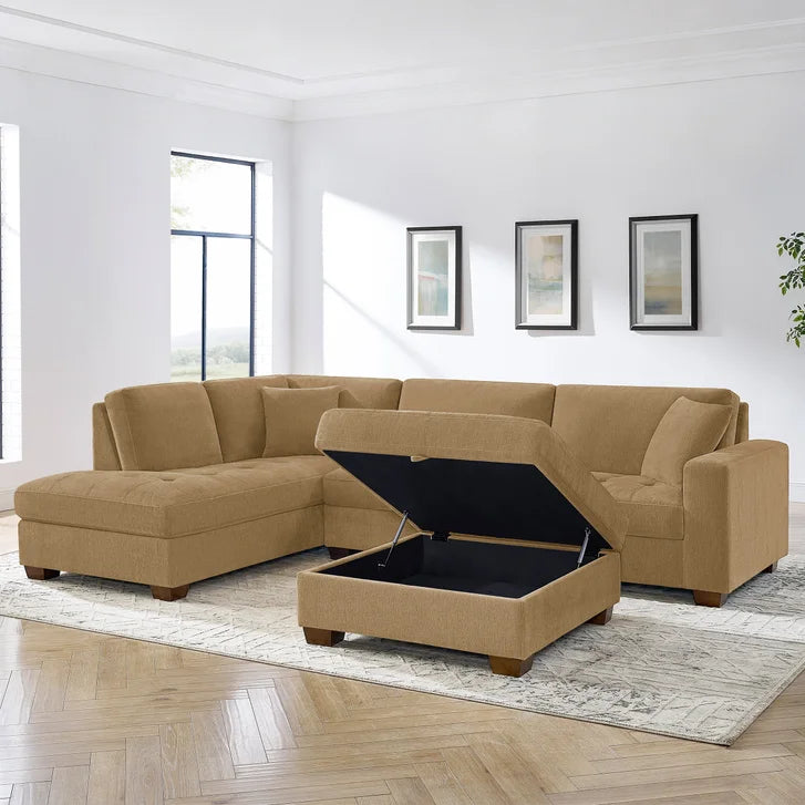 Thomasville Miles 3-piece Left-hand Facing Fabric Sectional with Storage Ottoman