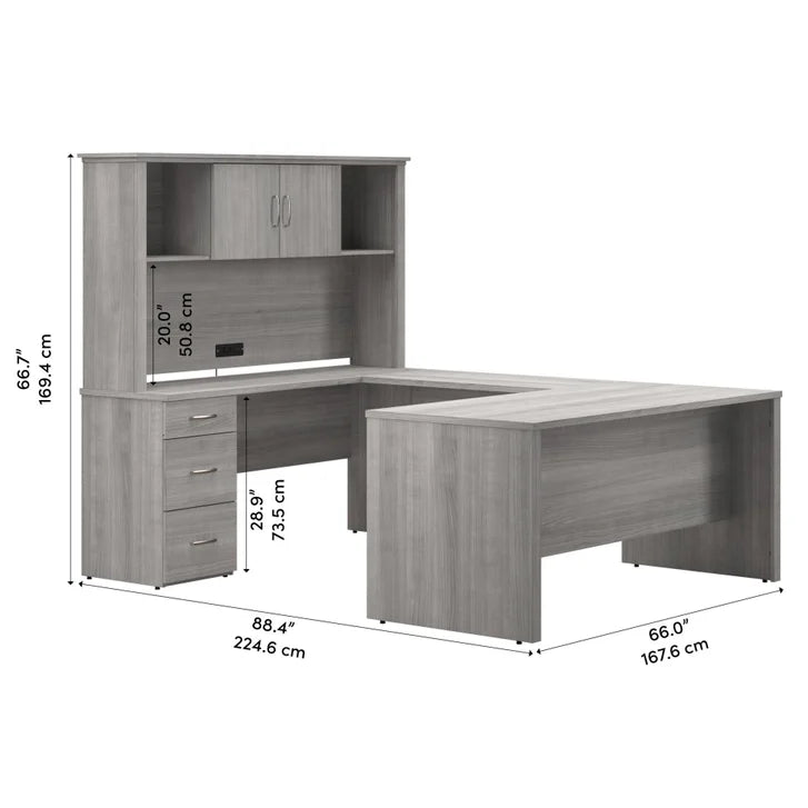 Bestar - Gosford U-Shaped Desk with Hutch