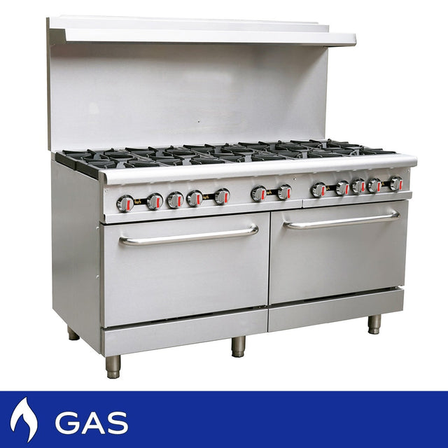 Zanduco 60 in. Stainless Steel Commercial Natural Gas Range with 10 Burners and 2 Ovens L9