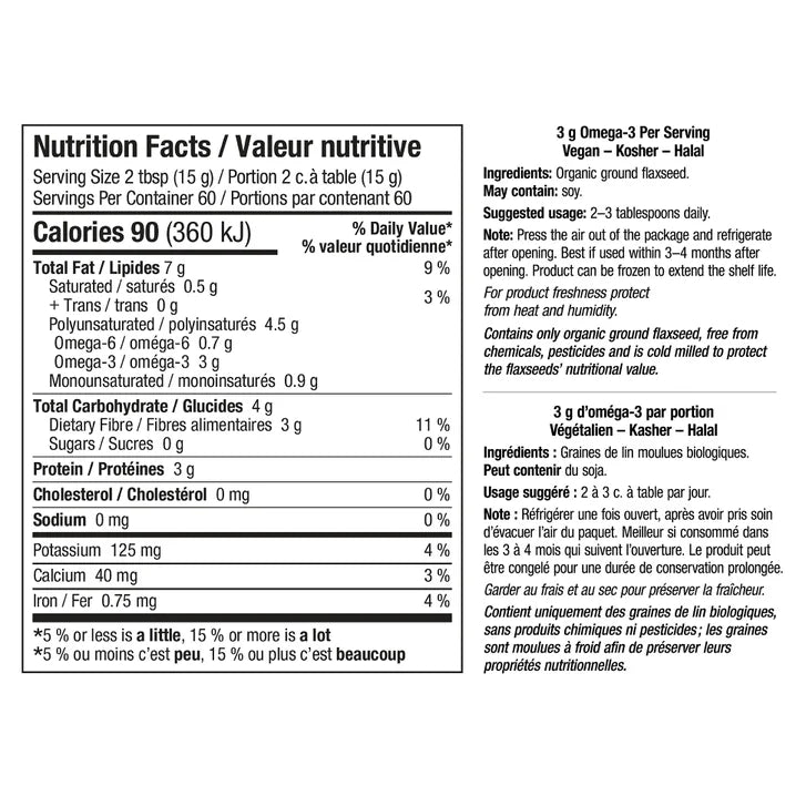 webber naturals Organic Ground Flaxseed, 900 g, 2-pack