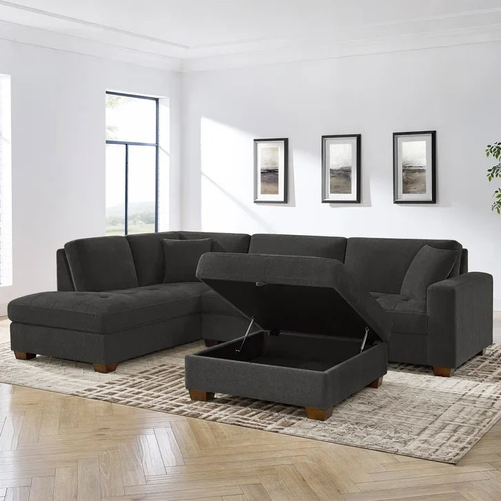 Thomasville Miles 3-piece Left-hand Facing Fabric Sectional with Storage Ottoman