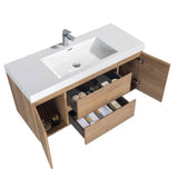 SERA CAPRI Textured Oak Finish Wall-Hung Vanity with Glossy White Polymarble Countertop