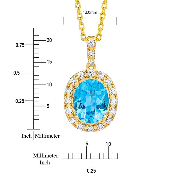 Oval Shaped Blue Topaz and Diamond Pendant (0.25 ctw)