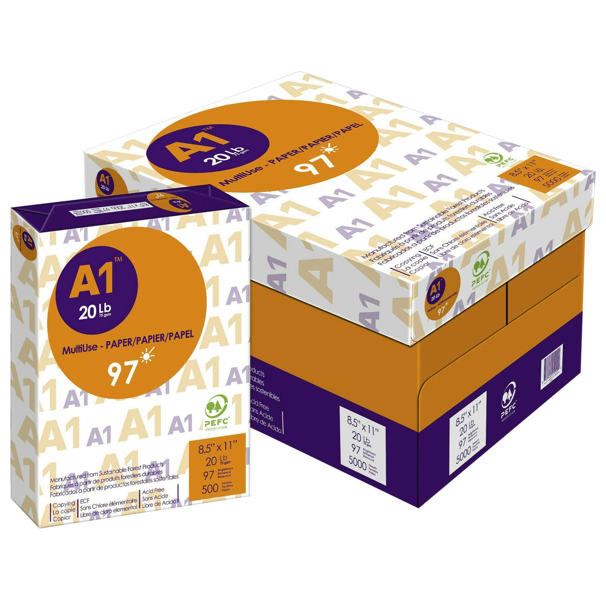 A1- Premium Multipurpose Printer Paper; Letter 8.5 in. x 11 in., 97 Bright 20 lb., Case Pricing Order of 16-39