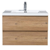 SERA CAPRI Textured Oak Finish Wall-Hung Vanity with Glossy White Polymarble Countertop