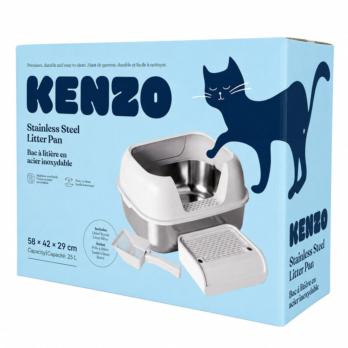 Kenzo Stainless Steel Cat Litter Pan, 25 L