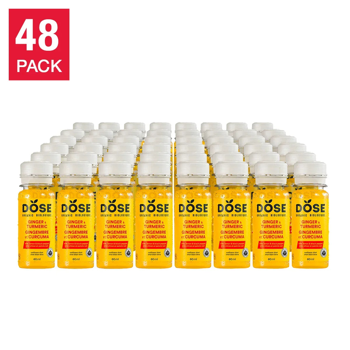DOSE Organic Ginger & Turmeric Daily Booster Shots 60 mL (2 fl oz) × 48 bottles