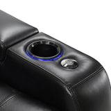 Pavillion II 3-piece Top Grain Leather Power Reclining Home Theatre Seating, Black