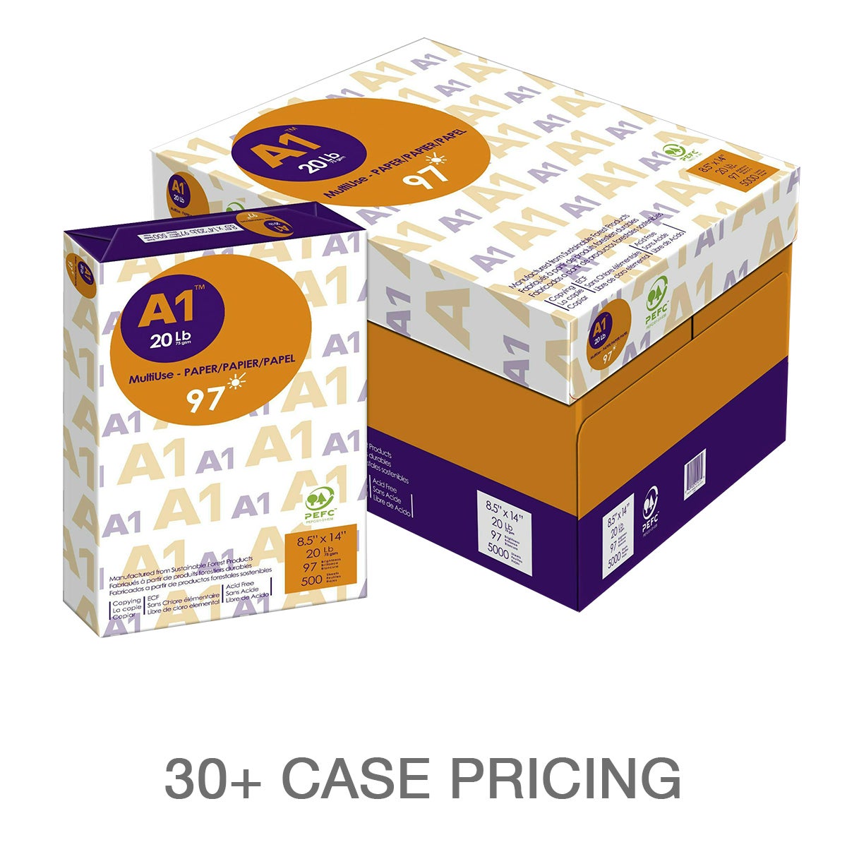 A1- Premium Printer Paper, Legal, 8.5 in. x 14 in., 97 Bright, 20 lb., Case Pricing Order of 30+