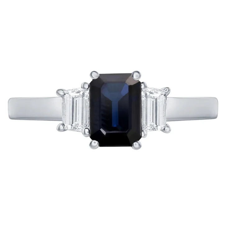 Emerald Cut Sapphire and Diamond Ring (0.43 ctw)