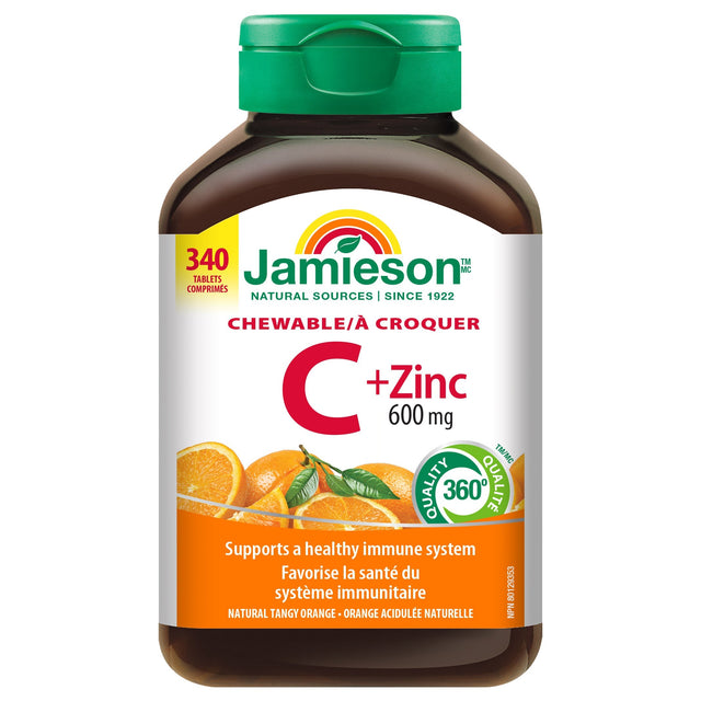 Jamieson Chewable Vitamin C + Zinc, 600 mg, 340 Tablets R5