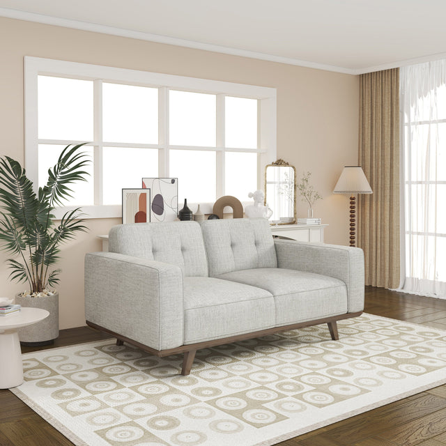 Fabric Loveseat with Solid Oak Base S0