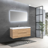 SERA CAPRI Textured Oak Finish Wall-Hung Vanity with Glossy White Polymarble Countertop